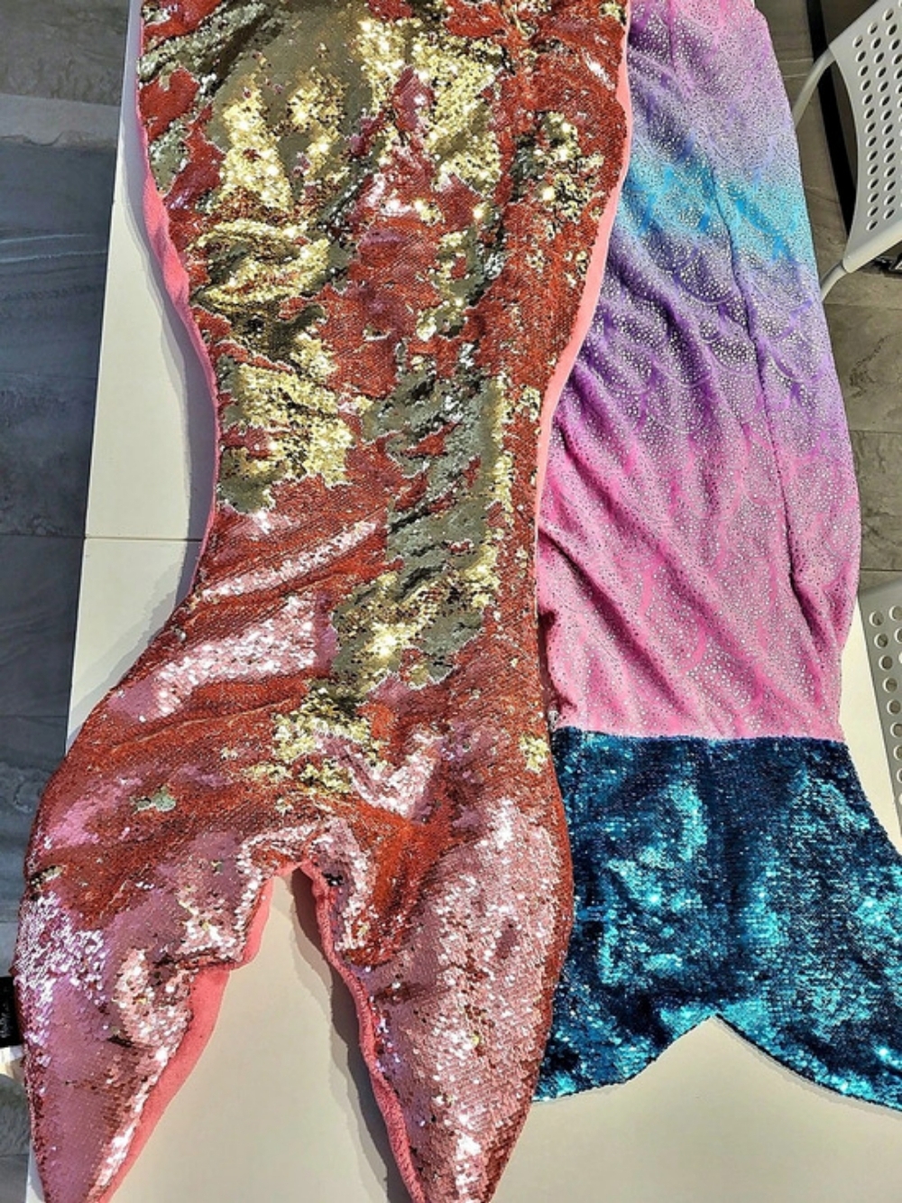 2 Reversible Mermaid Sequin Tail Blanket Pink And Gold/ Blue And Silver